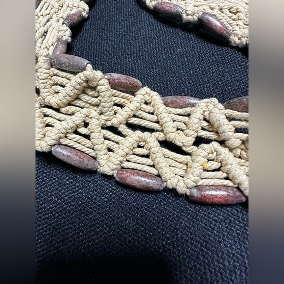 Boho Macrame Rope Belt Weaved Wooded Bead Detail Fringe Hippie 36-38 L/XL Beige - Picture 10 of 11